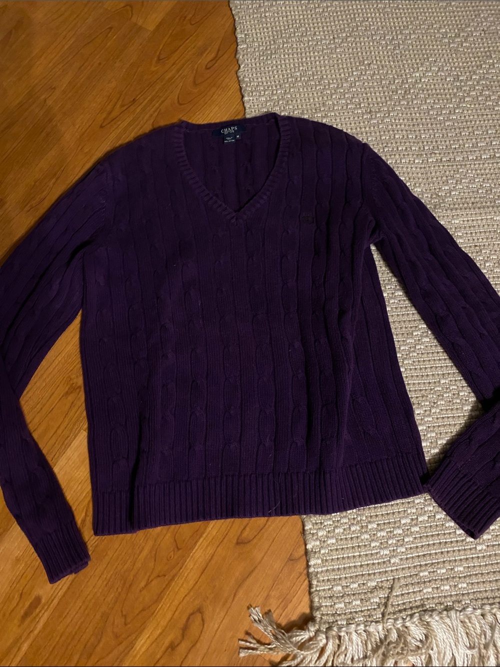 Chaps Women's Deep Purple Cable V-Neck Sweater M